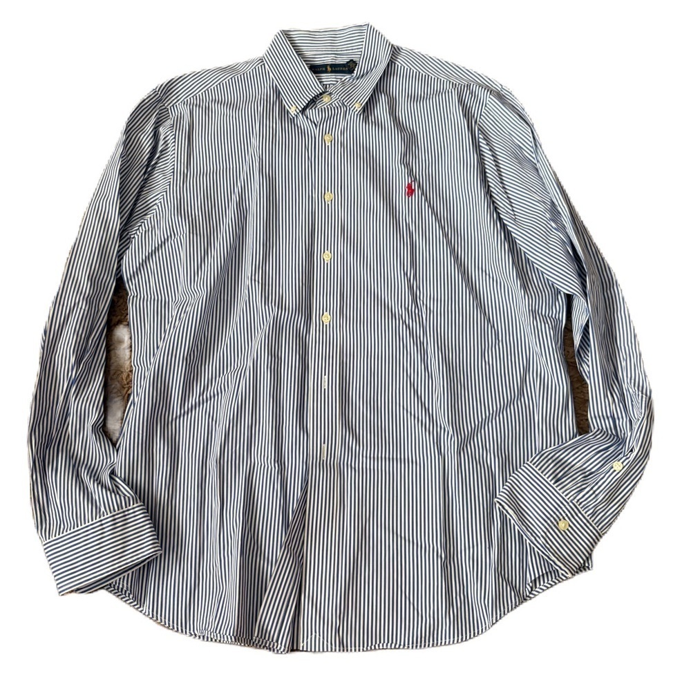 Ralph Lauren Blue White Striped Shirt XL Dress Collared